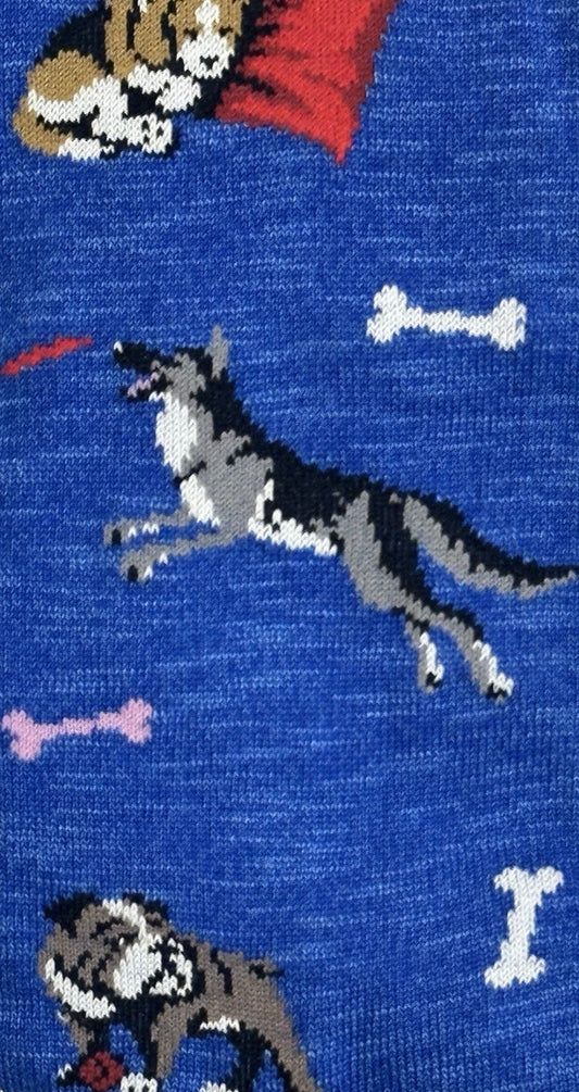 $55 NEW ITALY MARCOLIANI MILANO SOCKS MERCERIZED PIMA COTTON DOGS MOTIF DOG LOVER ROYAL BLUE