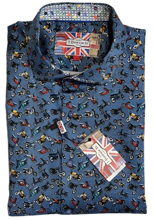 $285 NEW 4XL SHORT SLEEVE CAMP SHIRT MOTORCYCLES MOPEDS & SCOOTERS THEMED BIG TALL 7 DOWNIE