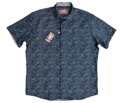 $285 NEW 4XL SHORT SLEEVE CAMP SHIRT MOTORCYCLES MOPEDS & SCOOTERS THEMED BIG TALL 7 DOWNIE