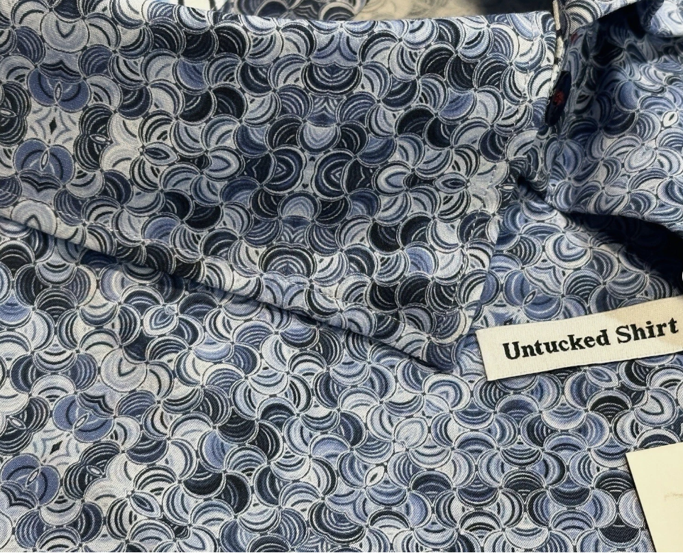 $285 NEW 4XL SHORT SLEEVE CAMP SHIRT BLUE TONED PSYCHEDELIC SWIRLS THEMED BIG TALL 7 DOWNIE