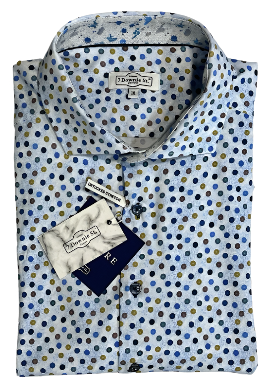 $285 NEW 3XL SHORT SLEEVE CAMP SHIRT COLORFUL CIRCLES POLKA DOTS THEMED BIG TALL 7 DOWNIE