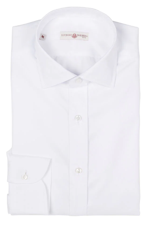 $450 NEW XL 17.5 LUCIANO BARBERA DRESS SHIRT SOLID WHITE HAND MADE COTTON ITALY